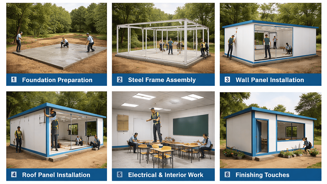 Step-by-Step Installation Process of Prefabricated Class rooms Step-by-Step Installation Process of Prefabricated Class rooms