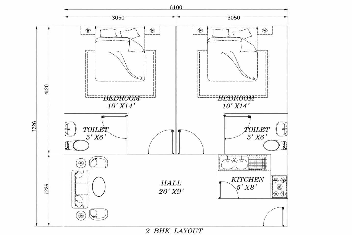 Layout Plan of the PUF Panel 2BHK House